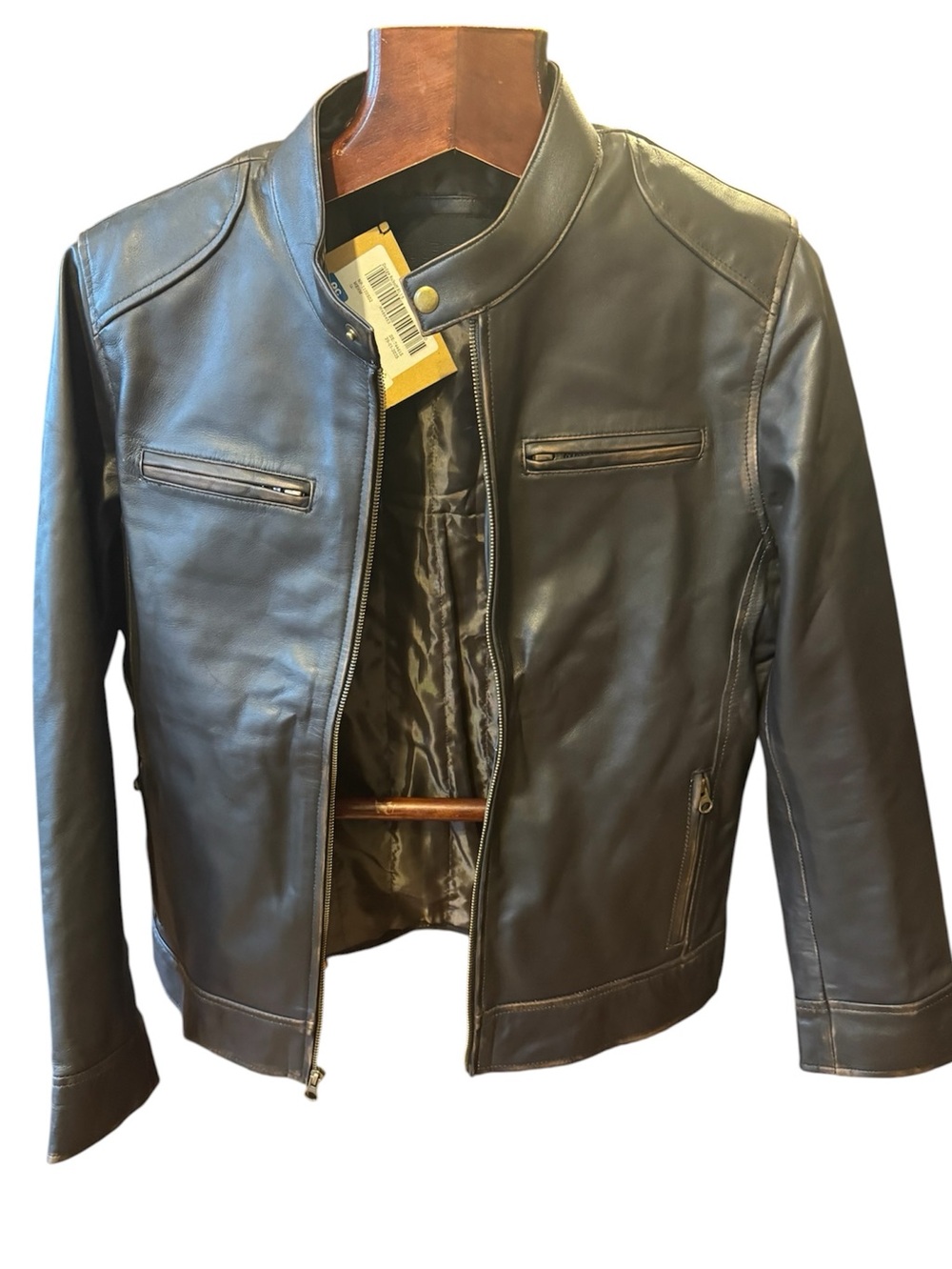 Real leather company Men's Black Leather Moto Jacket size S brand new